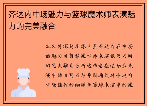 齐达内中场魅力与篮球魔术师表演魅力的完美融合